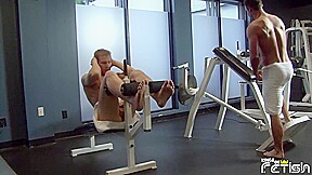 Blonde man gets his big dick sucked at the gym by horny dude
