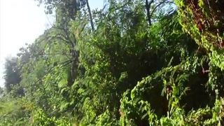 Ebony amateur twink jerking off outdoors