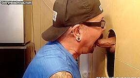 Gay cum addict sucks gloryhole hard cock at his home