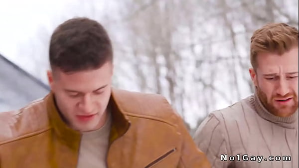 Gays Olivier Robert and Clark Delgaty anal fuck outdoors at snow