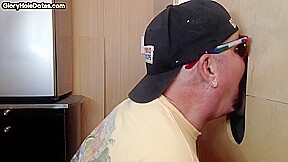 Gloryhole amateur cocksucking DILF spoils cock with mouth