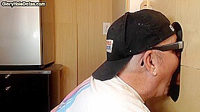 Gloryhole amateur DILF deep sucks cock in home private video