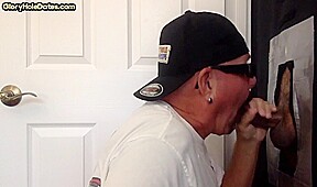 Gloryhole barebacked DILF sucks cock in amateur home video