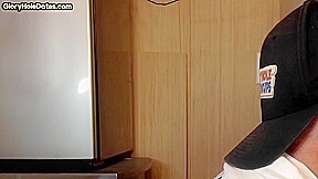 Gloryhole BJ DILF sucks dick and eats cum in home closeup