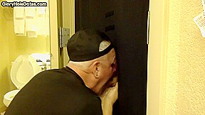 Gloryhole greedy amateur DILF sucks penis at his home