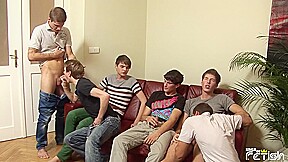 Group of twinks blow their dicks and have passional anal sex