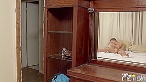 Horny guy masturbates on the bed and sucks his friend big cock