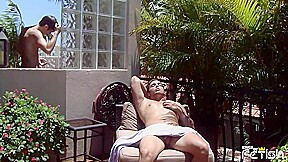 Horny guy sucks a big cock outdoor after showering