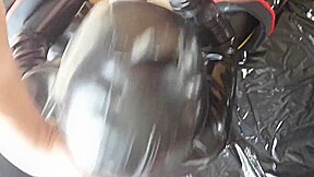 Latex guy cum on dick