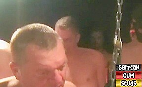Masked German amateur bottom gangbang drilled in sling