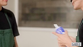 MEN – Slutty Barista Joey Mills Rides Brogan’s Hard Dick Till He Cums And Takes A Hot Cream In His Mouth