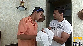 Muscular man gets ass licked and pumped by his friend on the bed