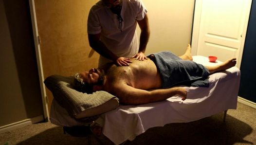 Rugby player gets hard during his massage