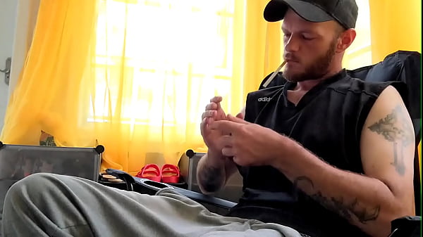Sexy guy smoking and stroking BWC
