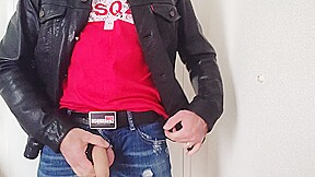 Sexy Masturbation In Leather And Jeans