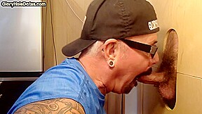 Tattooed gloryhole DILF sucks cock 4 cum in mouth at home