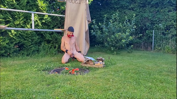 totally naked stupid slave pig exposed prepare campfire for outdoor party