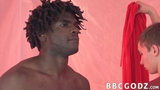 Twink barebacked rough after slobbering on big black cock