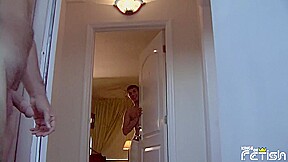 Two twinks get their big dicks sucked on the bed by older man