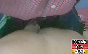 Amateur German stud fucks 3some bottoms till cumshot
