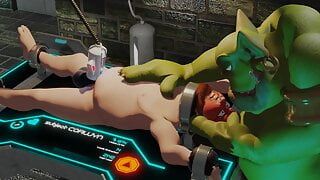 Evil Orc straps cubbish human prisoner to a milking machine and edges him 5 minute loop