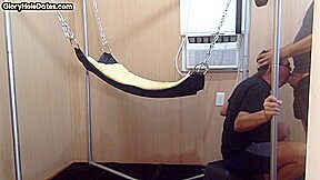 Homemade DILF assdrilled in sling after giving blowjob