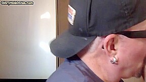 Homemade gloryhole DILF sucks cock at home in closeup scene