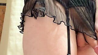 I play with my butt plug in lingerie with garters