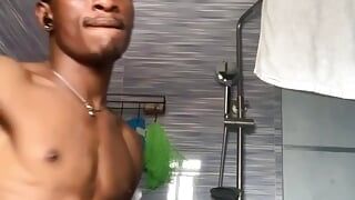 Lonely hot dude jerking off before having his bath.