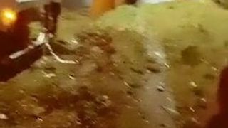 Naked at night wlaking thru truck stop.