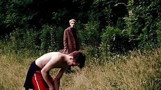 Summer walk. College friends, outdoor activities. Play rackets and shuttlecock