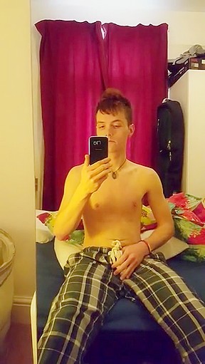 Twink strip wank and self-facial