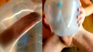 Guy made a MASTURBATOR out of CONDOM and cums powerfully