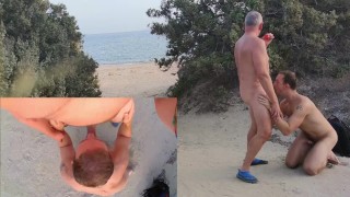 Old man Suck Fun and Cum on Public Beach – Amateur Older Younger