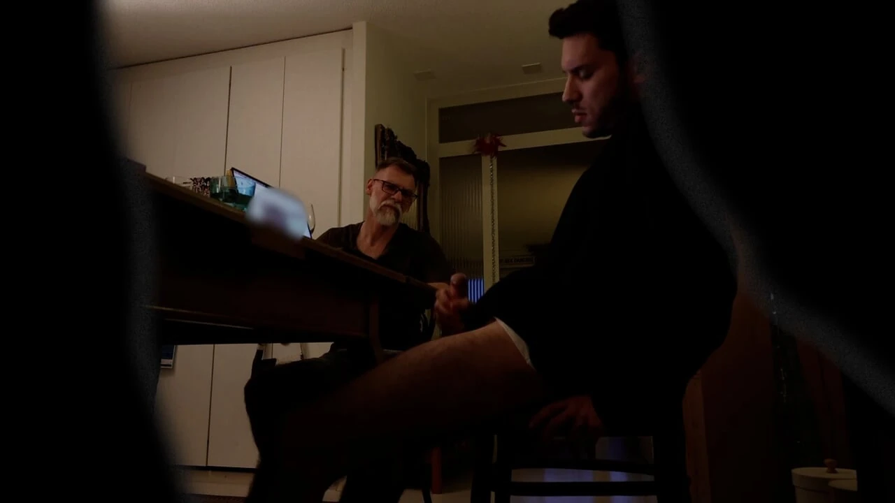 Boy jerking off at the dinner table