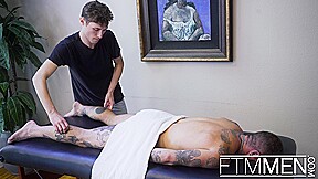 FTM Men Tall hung masseuse Axel Black gets FTM bonus hole juicy wet
