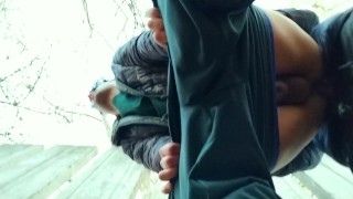 Public bareback quickie and cum inside twink