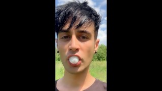 Chewing and swallowing ex – boyfriend cum ( solo cum eating after BJ vid )