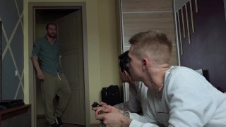 Group sex – stepson brought his friends to play console, and at that moment he and his stepfather fu