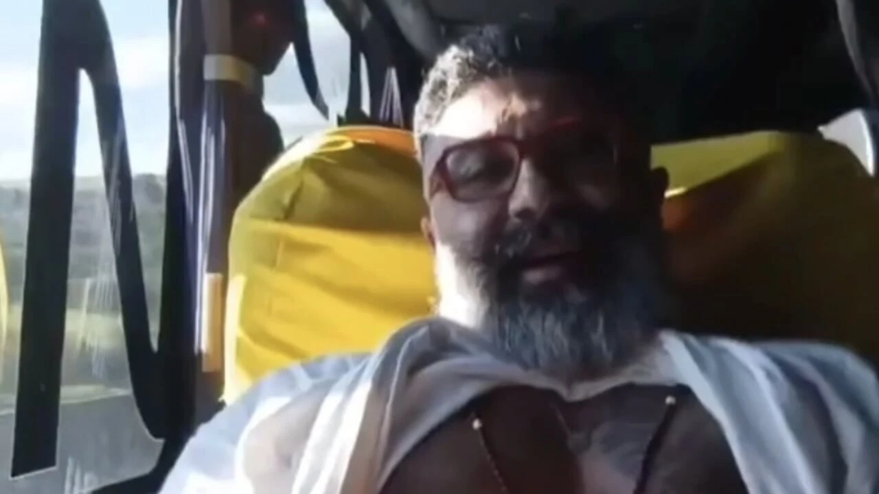 Handsome Turkish man wiggles his huge cock while traveling on the bus