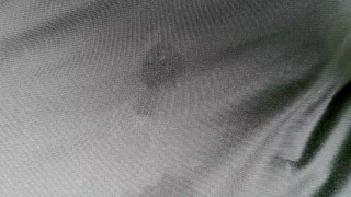 Quick cum on shiny tracksuit – showing cum mess on tracksuit