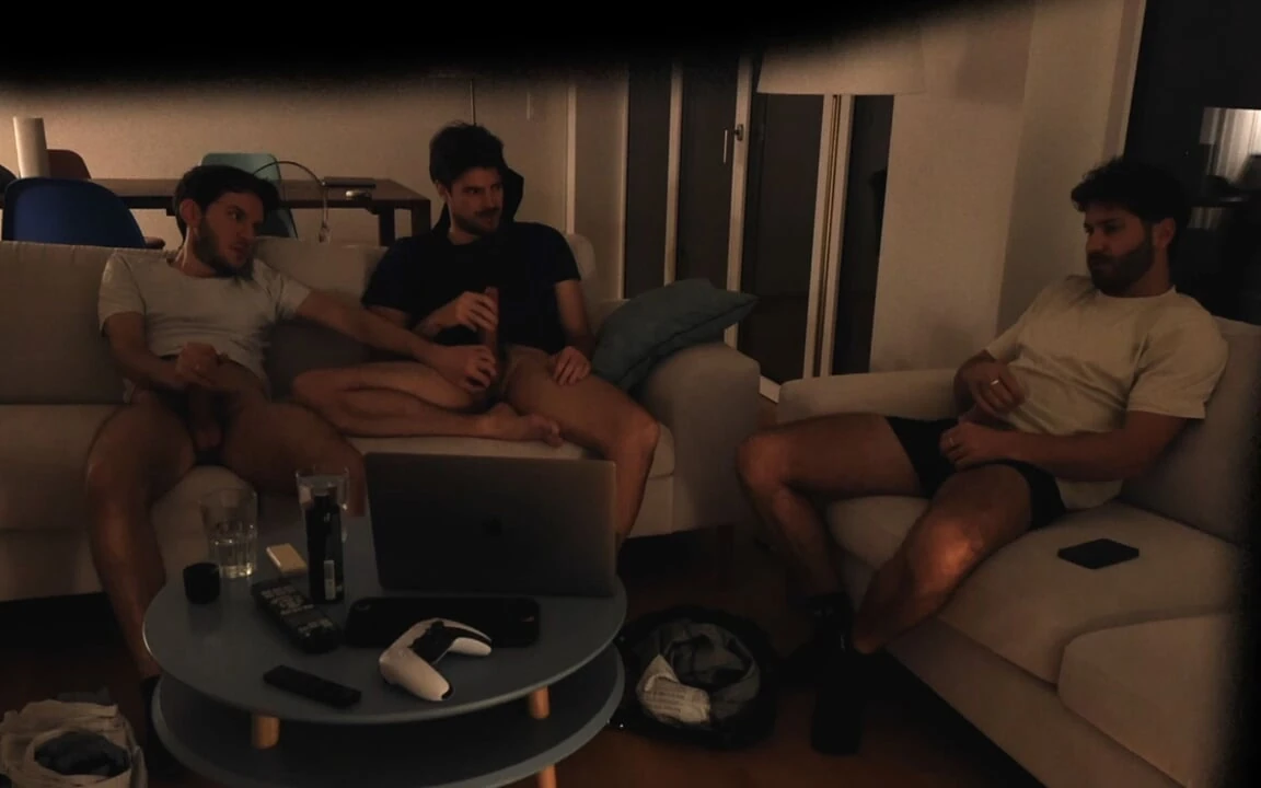 Straight Friend Jerks off with Gay Couple – Real Amateur