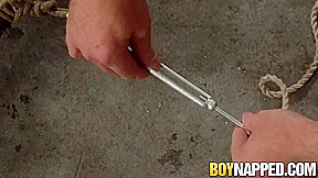 Tied up Cameron James cums load after hardcore treatment